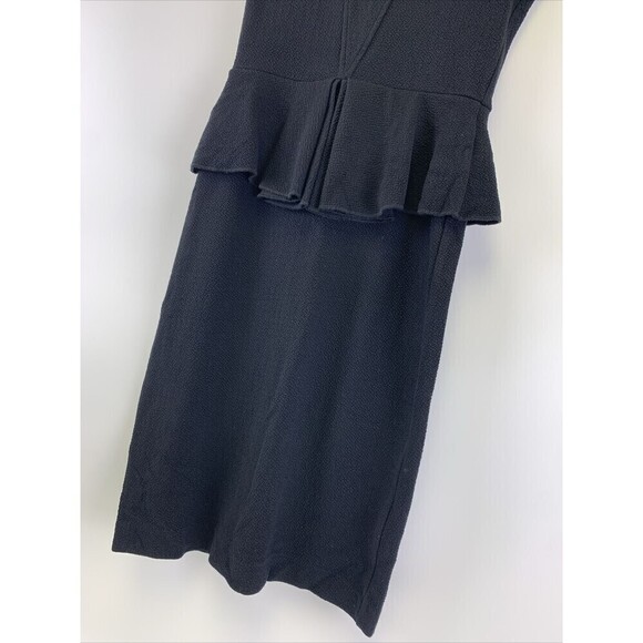 Ganni Peplum Sheath Dress Black Crepe V-Neck Knee Sleeveless Back Zip Womens XS - Picture 5 of 13